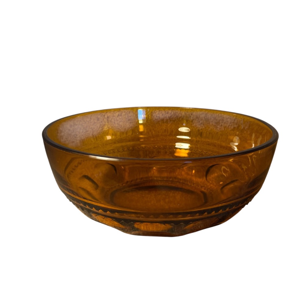 Vintage Amber King's Crown Thumbprint Glass Bowl Embossed Pattern Serving‎ Dish